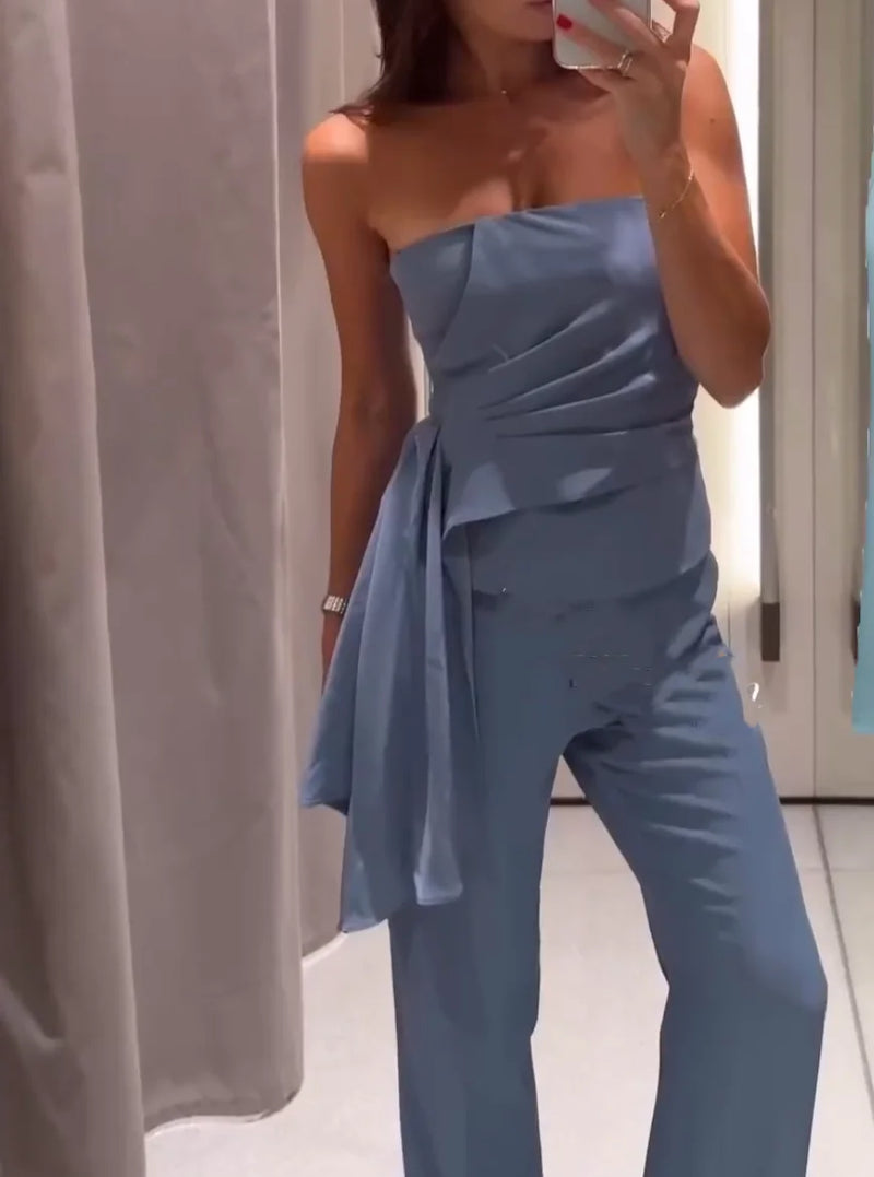 Autumn New Elegant Women's Clothing European And American Style Fashion Pleated Tight Tops and Pants Street Style High-End Suits