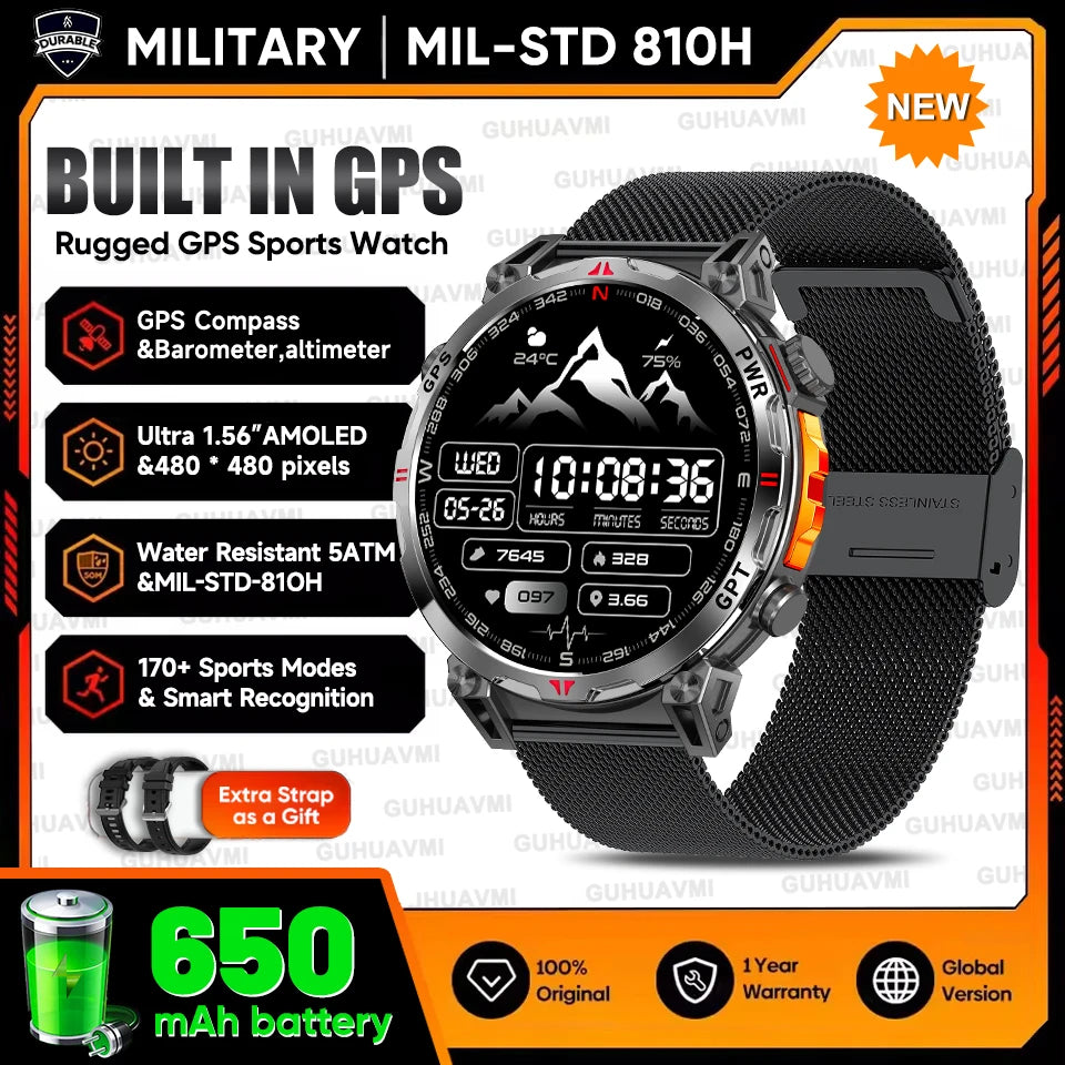 2025New Military T-Rex3 Ultra GPS SmartWatch Built in GPS Compass Altimeter Barometer 5ATM Waterproof 650mAh Sports Bracelet Men