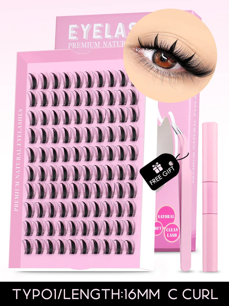 Kit de cílios postiços GROINNEYA faça você mesmo, cílios de manga de 10 a 18 mm, bandeja mista, conjuntos de cílios individuais, kit com cílios postiços faça você mesmo