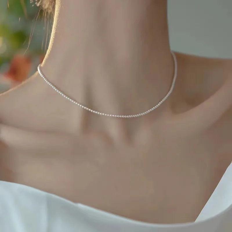 2024 New Fine Round Flawless Glass Pearl Necklace Women's Top Quality Thin Clavicle Chain Small Beads Daily Wear Jewelry - CRAVO ROSE