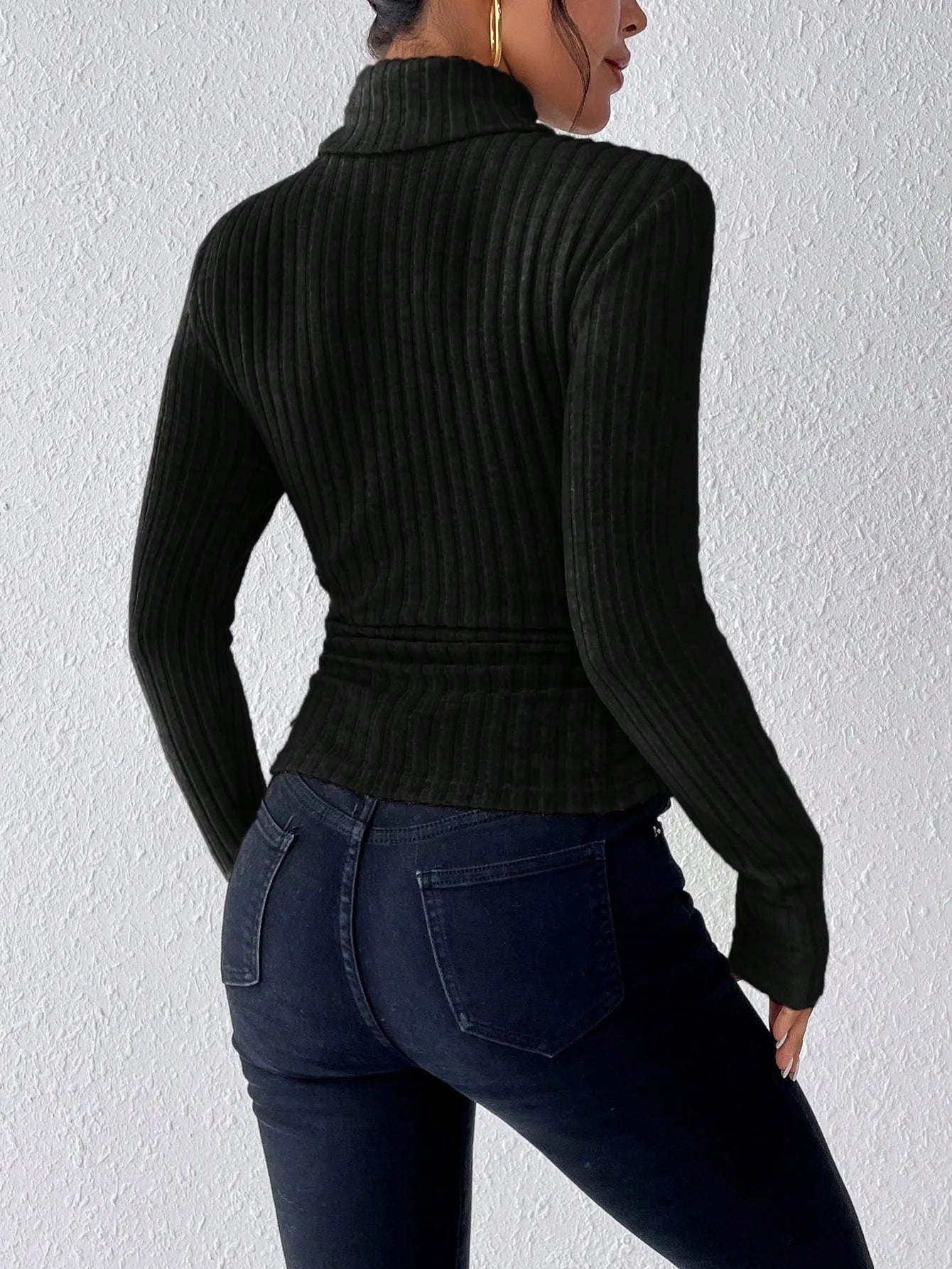 Autumn and winter high-neck solid color casual and elegant long-sleeved brushed pit knitted T-shirt top