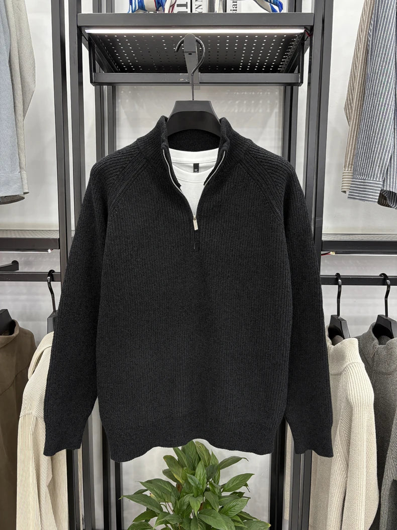 Men's Sweater Half Zipper Winter Thick Korean Edition Casual Loose Stand Up Collar Undercover