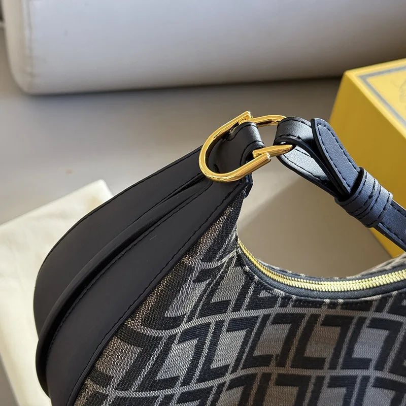 Novo 2025 graphy crescente saco de algodão linho lona revestido axilas ombro único bolsa feminina crossbody saco rua tendência - CRAVO ROSE