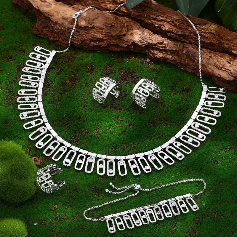 Conjunto de joias de casamento de zircônia cúbica, conjunto de 4 peças para noivas, conjunto de joias femininas, reprodução de marca de joias
