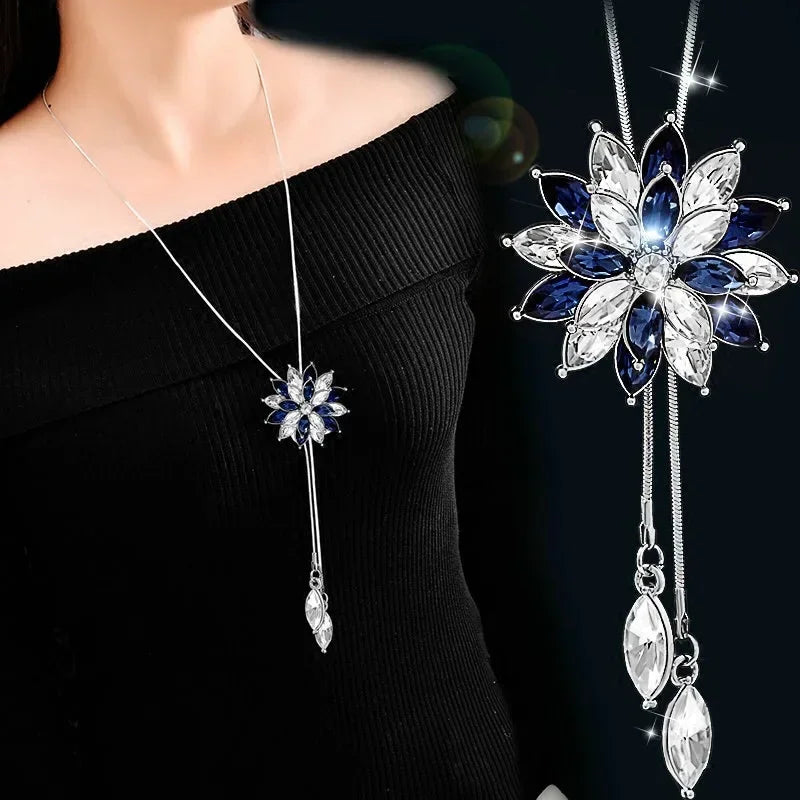 Fashion Women Lady Red Big Rhinestone Crystal Square Pendant Long Chain Tassel Sweater Necklace Party Drop Necklace Jewelry