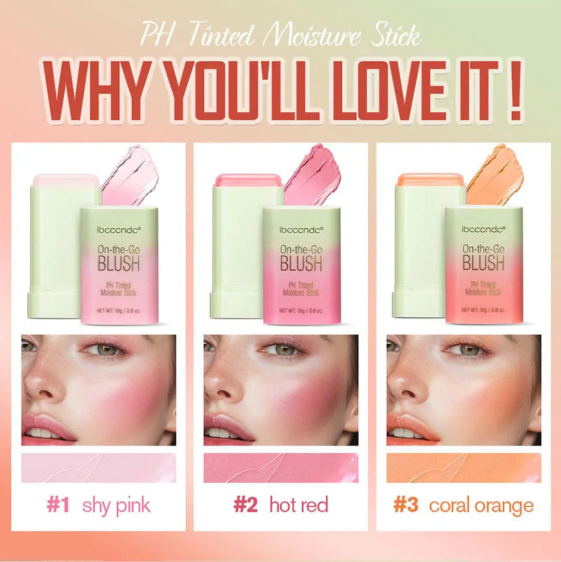 Paleta de blush 3 em 1 com mudança de temperatura para lábios e bochechas, bastão de blush com mudança de temperatura para produtos de maquiagem, paleta de cosméticos em bastão para rosto