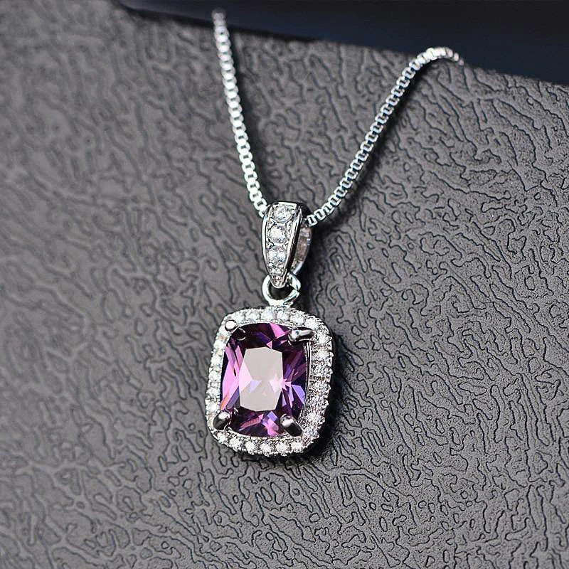 Huitan Gorgeous White/Green/Purple/Pink Cubic Zirconia Women Necklace Simple and Elegant Design Female Wedding Trendy Jewelry
