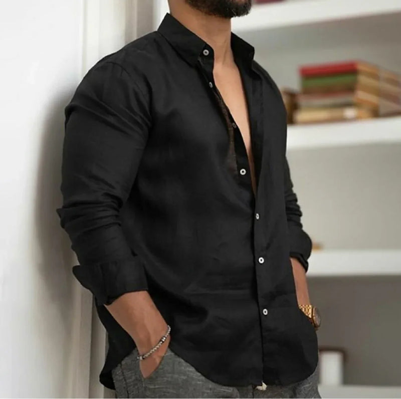 Men's Summer Beach Shirt Linen Button Up Long Sleeve Plain Lapel Spring & Summer Casual Daily Clothing