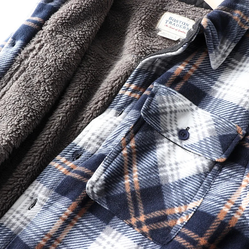 Thickened Plaid Shirt Coat Couples Style Fleece Lined Lamb Fur Casual Warm Outerwear for Men And Women Polyester Fabric