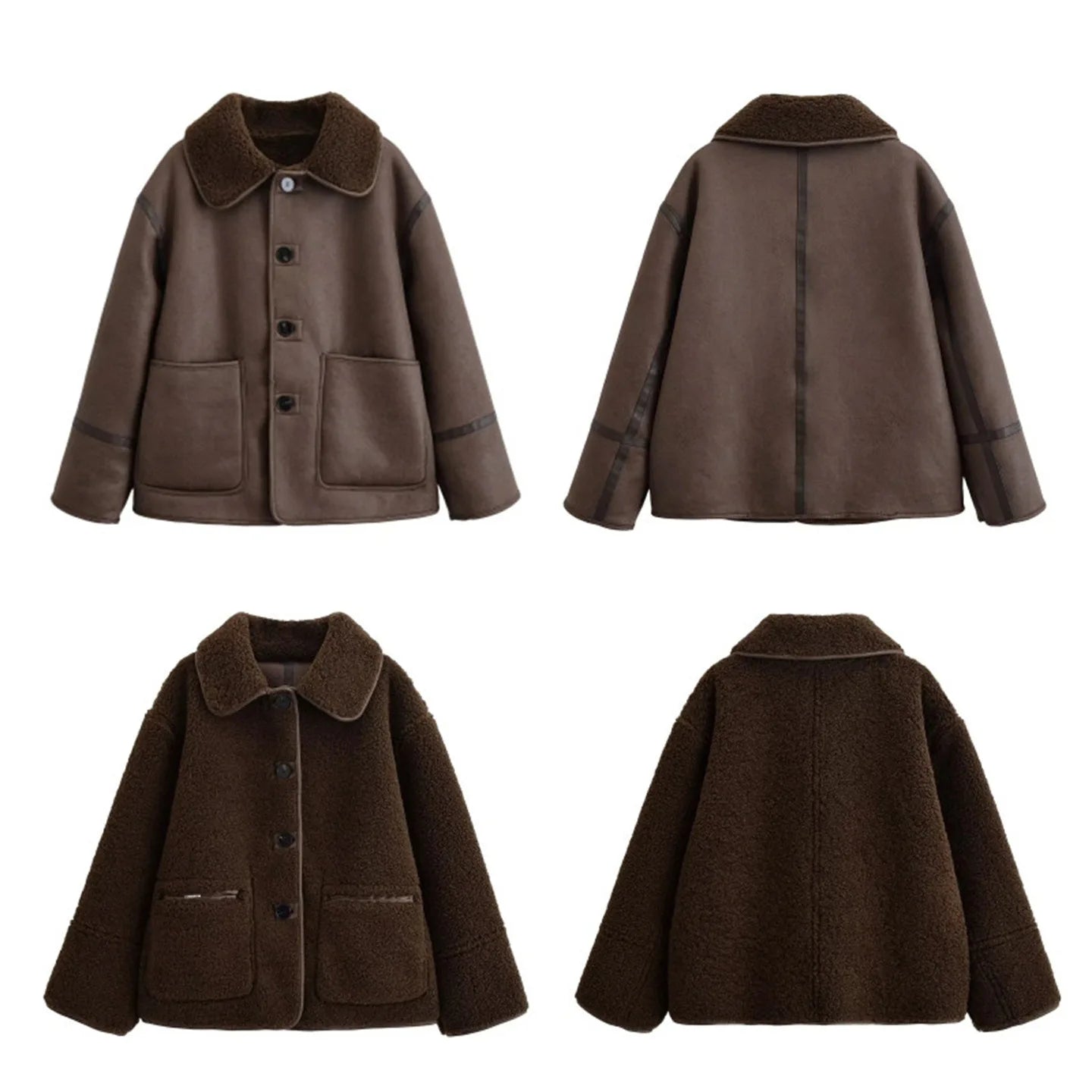 Double-Sided Wear Lamb Fur Jacket Women's Autumn Winter Loose Warm Outerwear Fake Leather Coat Standard Style Long Sleeve