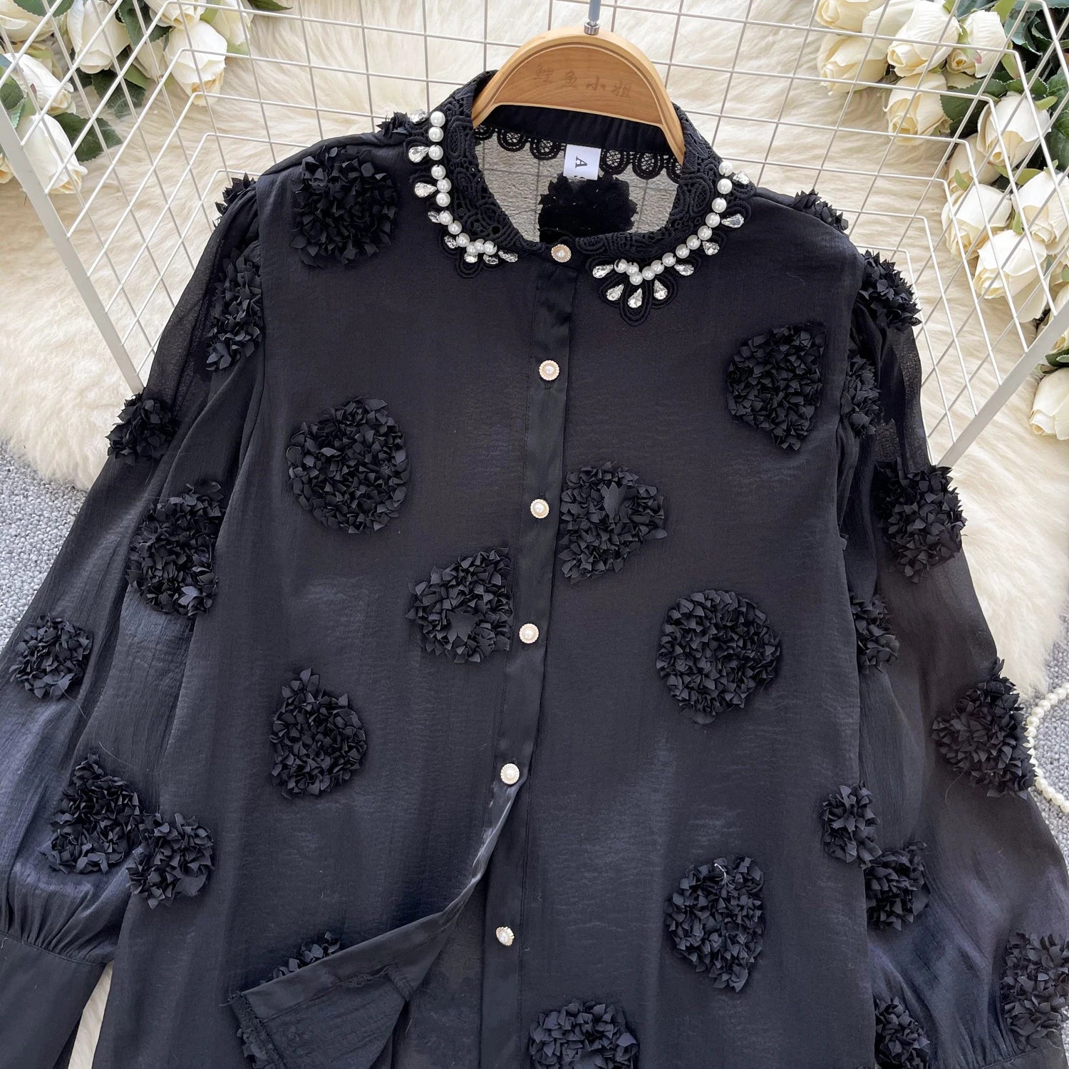 Blusa básica de manga comprida, gola polo vintage, gravata, abotoamento simples, solta, com strass, moda urbana francesa, blusa de outono