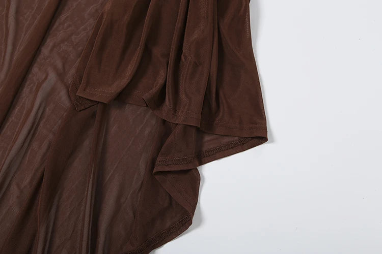 Kliou Sexy Fashion 2 Piece Set Woman Mesh Extended Shawl+Low-Neck Sleeveless Skinny High Waist Sling Vestidos Elegant Dress Suit