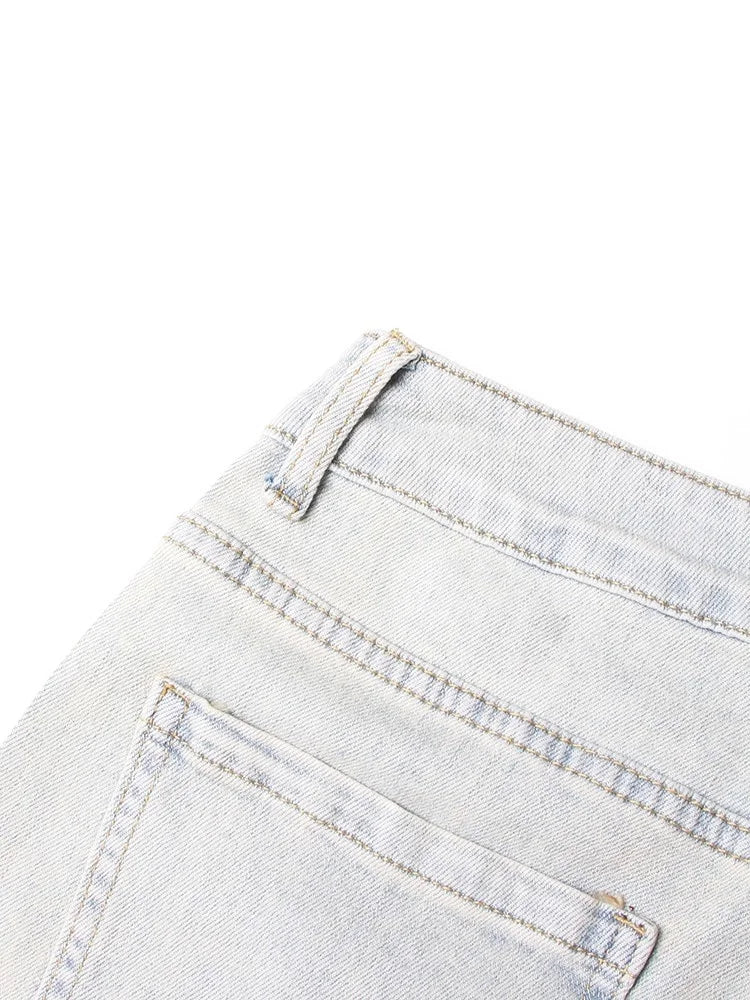 Calça jeans feminina VGH Crisscross Hit Color Streetwear cintura alta patchwork bolsos vazados calças femininas