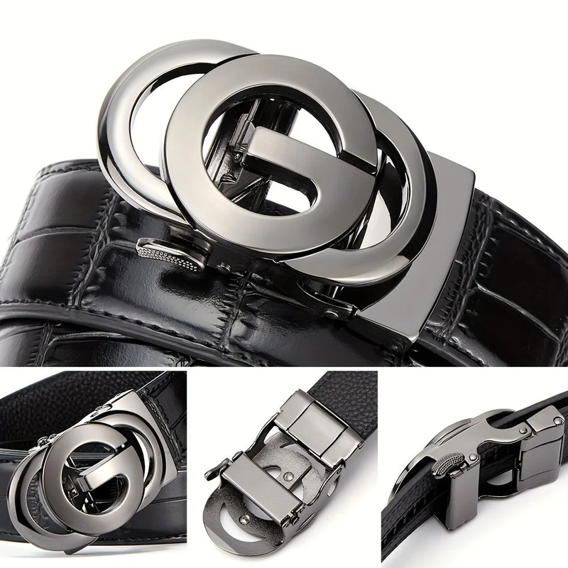 Cinto masculino com fivela automática de liga de metal, padrão de corpo de cinto luxuoso e moderno, design de marca