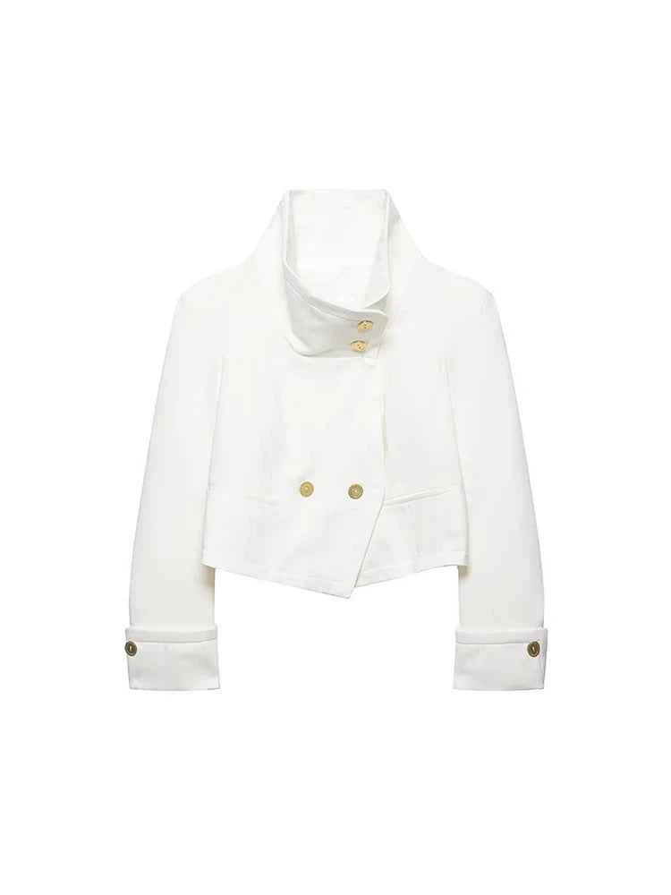 Spring New Women Stand Collar Street Jacket Casual Long Sleeve Button Solid Color Jacket Simple Style Commuter Clothing Female