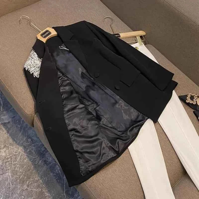 Temperament Heavy Industry High Fashion Flower Splicing Loose and Thin Elegant Blazer Female Douyin Star with The Same Fire
