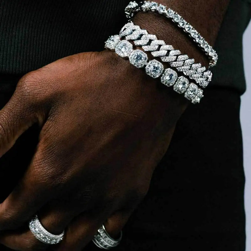 Fashion Bling Paved Rhinestone Prong Cuban Chain Bracelet for Women Men Hip Hop Iced Out Chunky Link Chain Bracelets New Jewelry