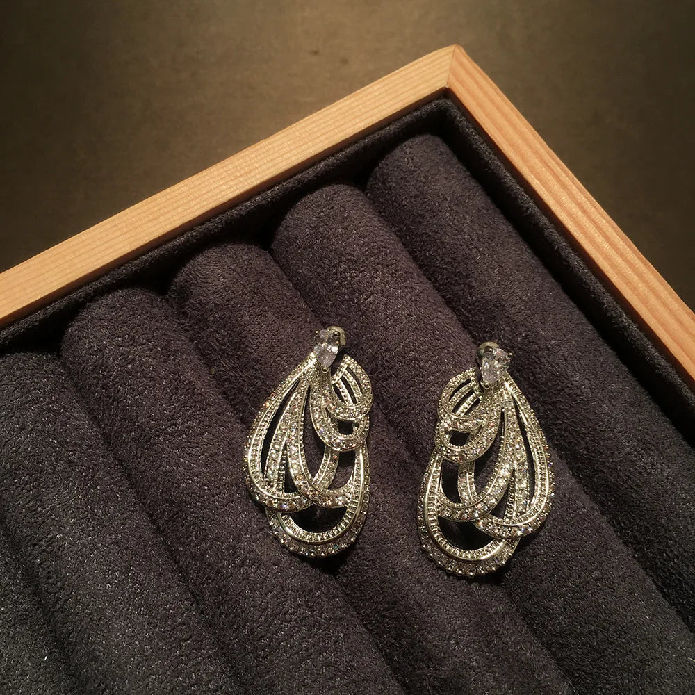 Fashion drop shape holiday style Heavy Industry jewel-grade earrings bow ribbon set with two wear high-grade studs