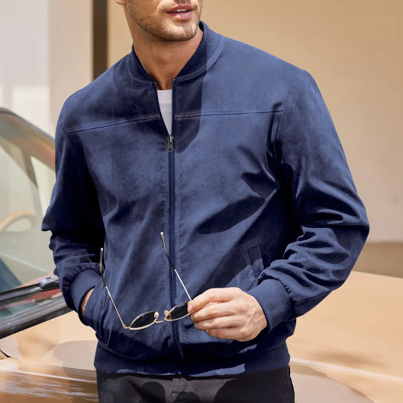 New Autumn Pilot Bomber Jacket for Men's Casual Plus Size Suede Zipper Stand Up Collar Top Traf Jacket Coats Men Clothing