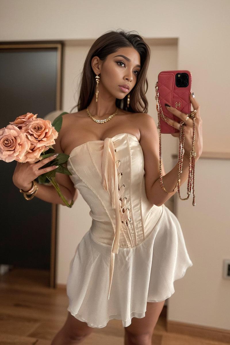 Sexy off-the-Shoulder Tube Top Ruffles Tied Dress