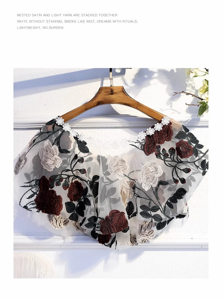 Capas elegantes femininas bordadas xale, capa solta, renda, bolero, acessórios, casacos, blusas de festa para meninas, pulôveres WZ2389