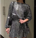 Fashion sequined Pearl color waist dress evening dress skirt women's dress