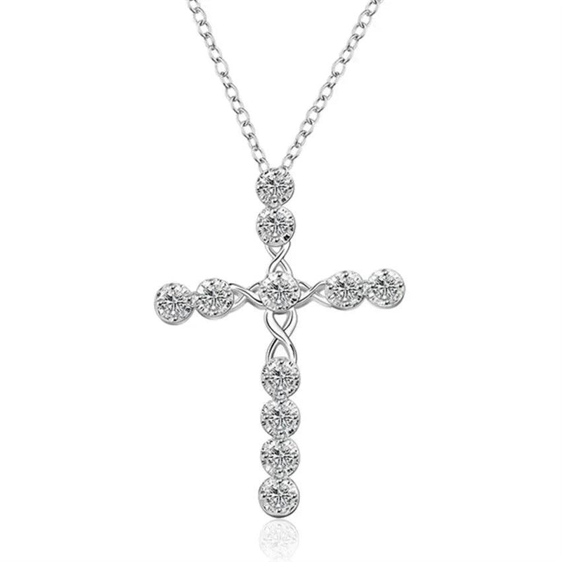 45cm 925 sterling silver Crystal Necklace wedding charms women lady noble Fashion Jewelry Classic Cross nice gift - CRAVO ROSE