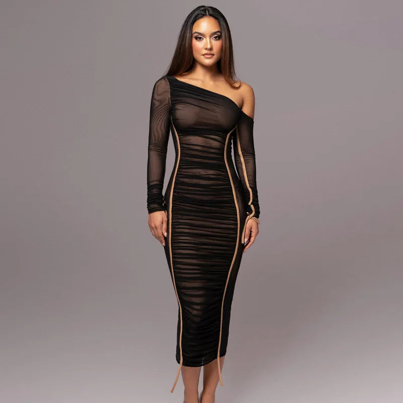 European American Temperament Elegant Aesthetics Slim Hip Long Sleeve Ribbon Dress Summer Fashion INS Casual Women Evening Dress