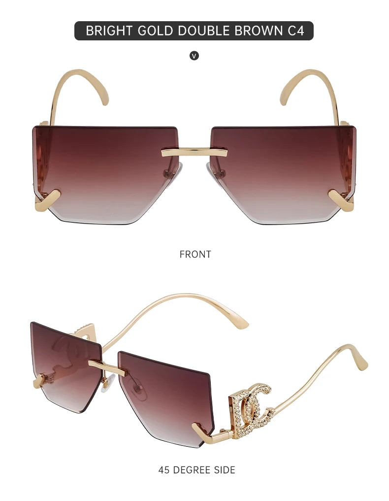 Óculos de sol quadrados sem aro punk femininos, armação de metal, design de marca de luxo, óculos retrô para mulheres, proteção UV400, 2025