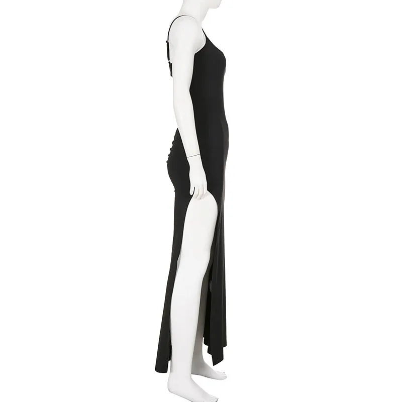 Sexy Bodycon High Slit Tank Dress Women Solid Off Shoulder Slip Dress
