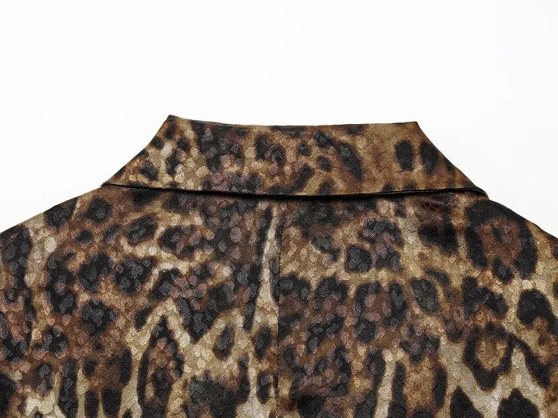 MUJER Leopard Print Blazers Woman Outfit Straight Leg Pants Sets for Women 2 Pieces Jacquard Office Blazer Women's Trouser Suit