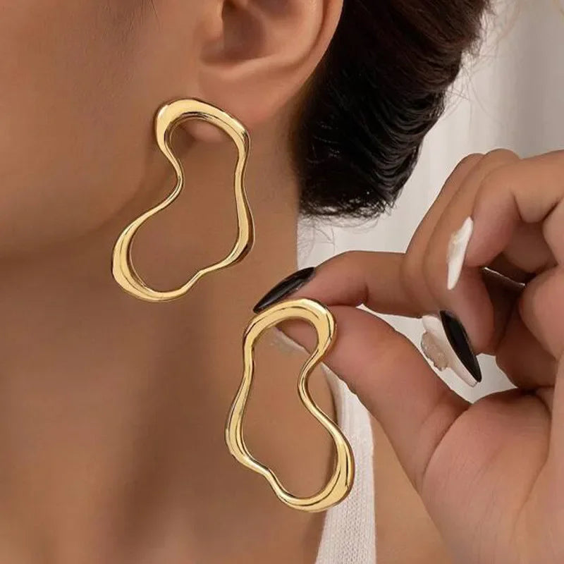 Creative Metal Irregular Water Drops Stud Earrings for Women Vintage Gold Color Geometric Long Earrings Jewelry Gifts