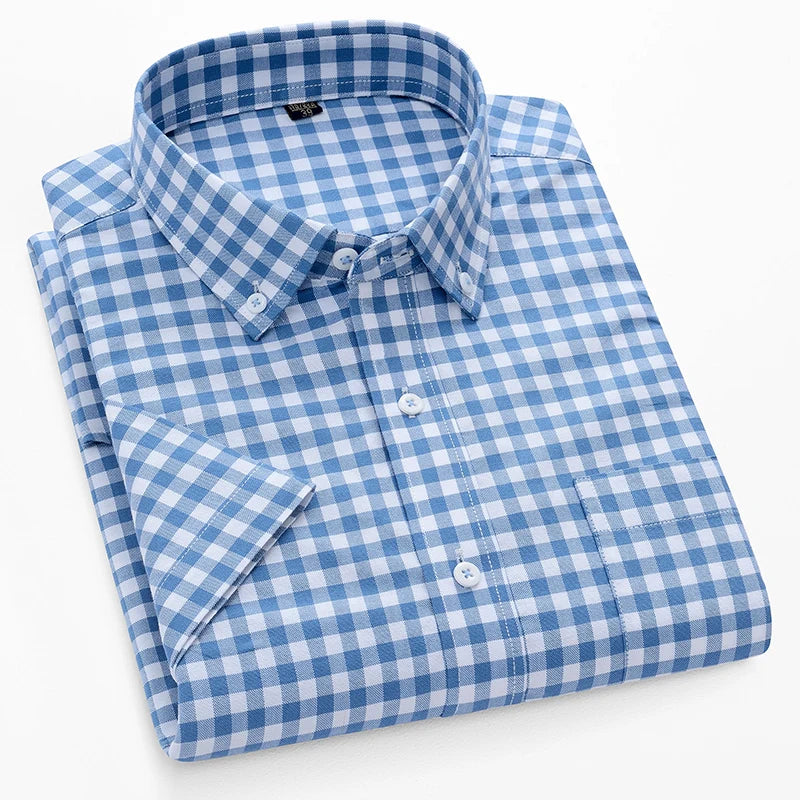 Summer High Quality 100% Cotton  Men Shirts Short Sleeve Dress Shirts Male Slim Social Business Blouse Solid Color Oxford Shirt