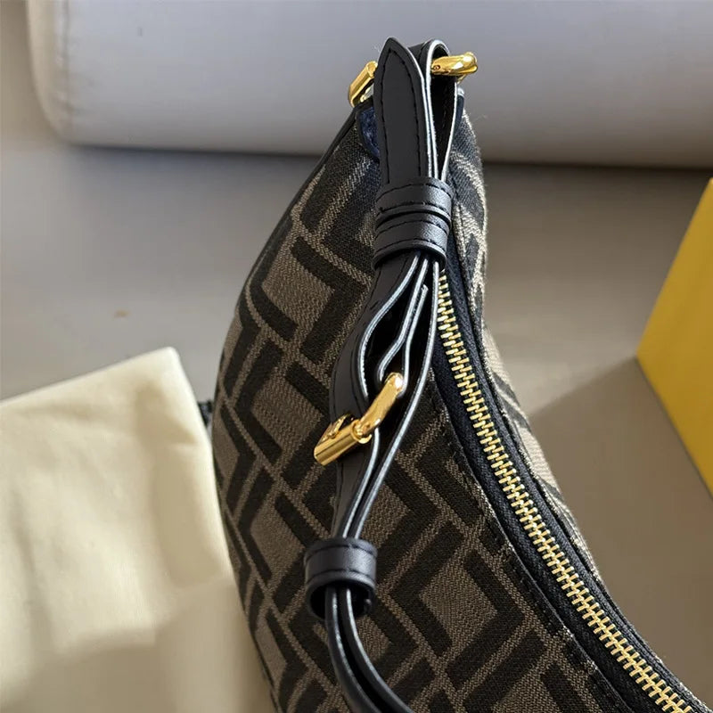 Novo 2025 graphy crescente saco de algodão linho lona revestido axilas ombro único bolsa feminina crossbody saco rua tendência - CRAVO ROSE