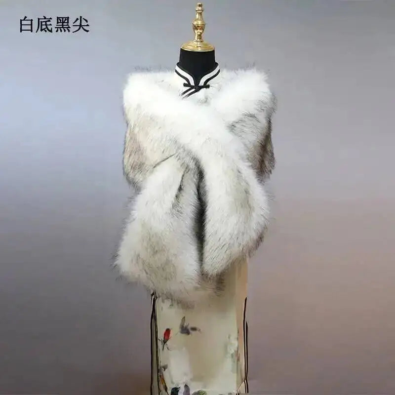 32 Colors 165*30cm Women Luxury Warm Faux Fox Fur Shawl Winter Ladies Plush Scarf Wraps Cloak Coat Wedding Long Cape Scarves
