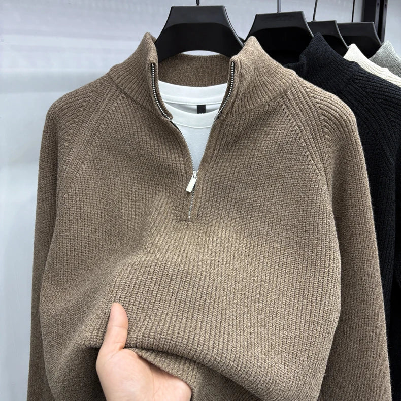 Men's Sweater Half Zipper Winter Thick Korean Edition Casual Loose Stand Up Collar Undercover