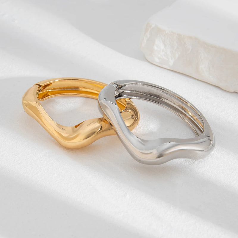 Ingemark Punk Hip Hop Irregular Metal Chunky Bangles for Women Vintage Fashion Gold Color Wave Spring Bracelets Men Jewelry Gift