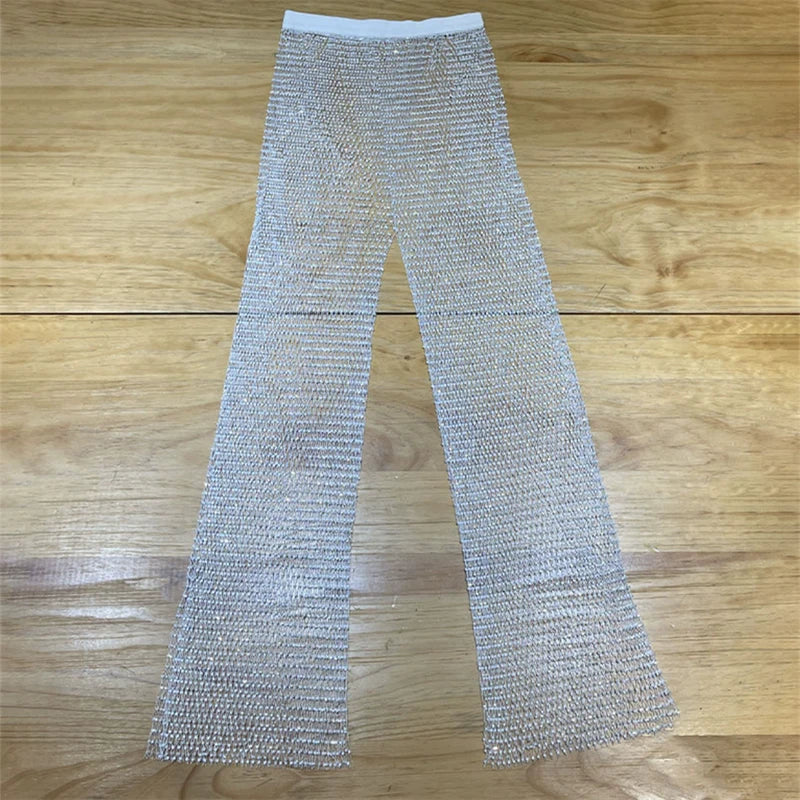 High Quality Crystal Sparkling Diamond Women's Pants And Trousers High Waisted Night Party брюки женские Y2K Pan