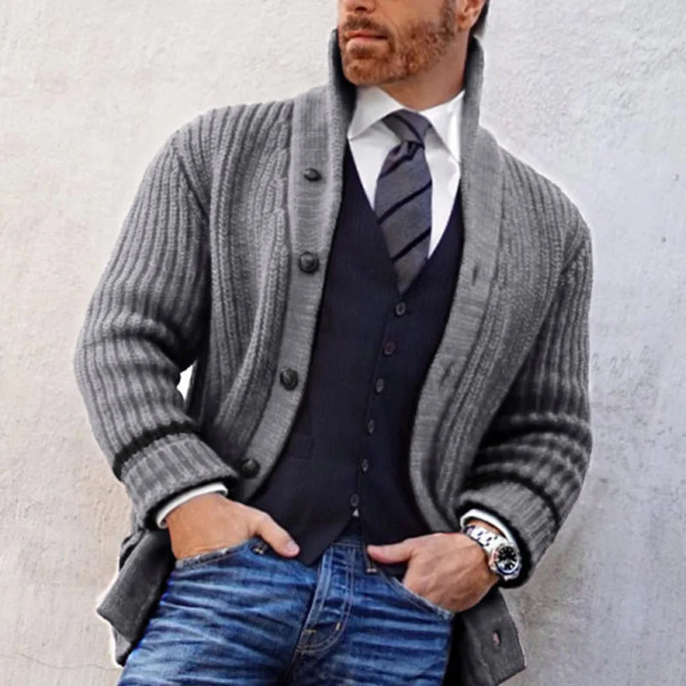2026 Autumn Winter Men Knitted Sweaters Warm Coats Men's Streetwear Single Breasted Top Cardigan Yellow Red Solid Sweater Male