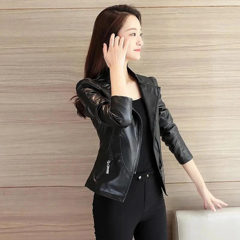 Women Jackets Spring Autumn New Faux Leather Jacket Womens Casual Slim Waterproof Windproof Basic Coats Short Female Jacket - CRAVO ROSE