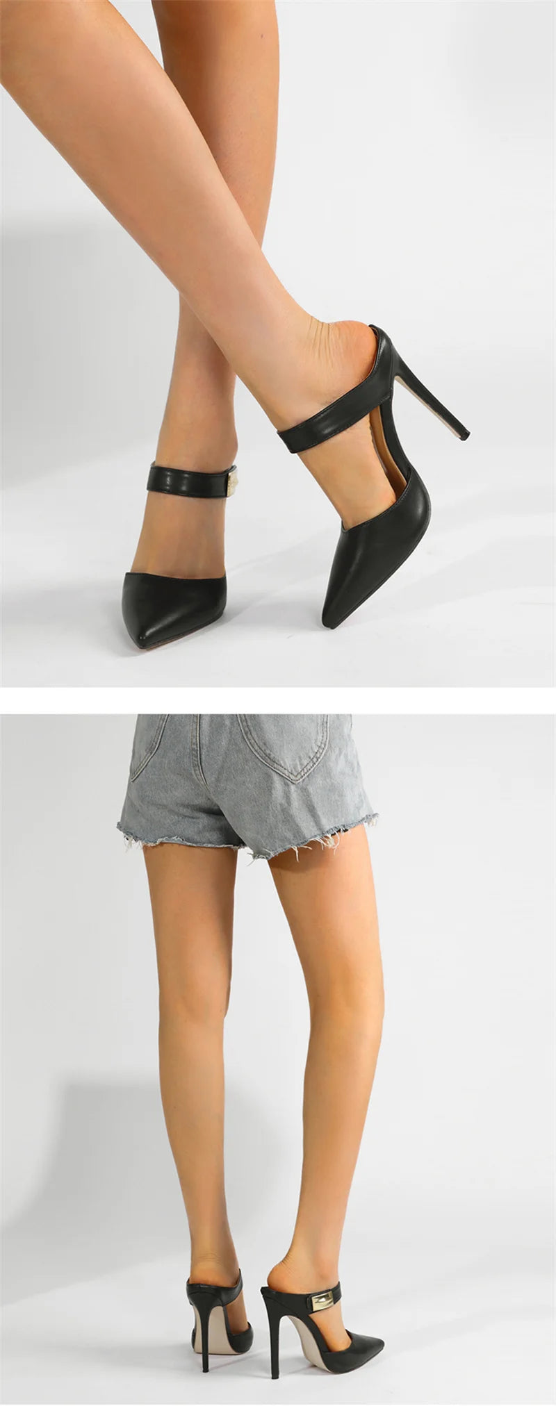 Scarpin Feminino Preto Salto Alto Fino com Detalhe em Metal Elegante