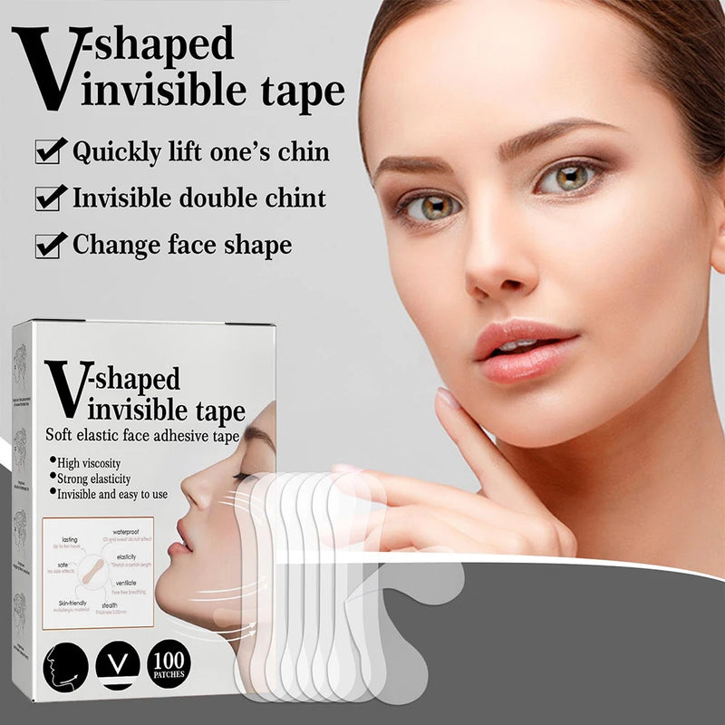 Adesivo facial fino com 100 peças, adesivo invisível para lifting facial, adesivo em V, fita adesiva antirrugas respirável, adesivo para lifting de queixo, cuidados com a pele