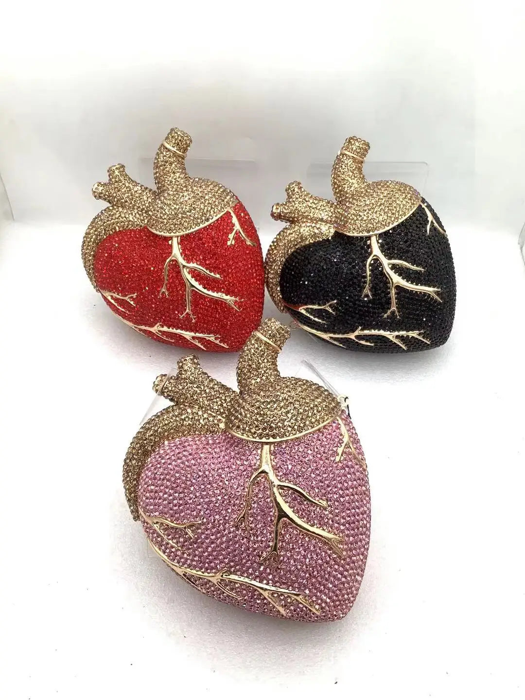 XIYUAN Red Heart Shaped Rhinestone Evening Bag Women Luxury Unique Wedding Party Dress Handbags Gold Crystal Bridal Clutch Purse