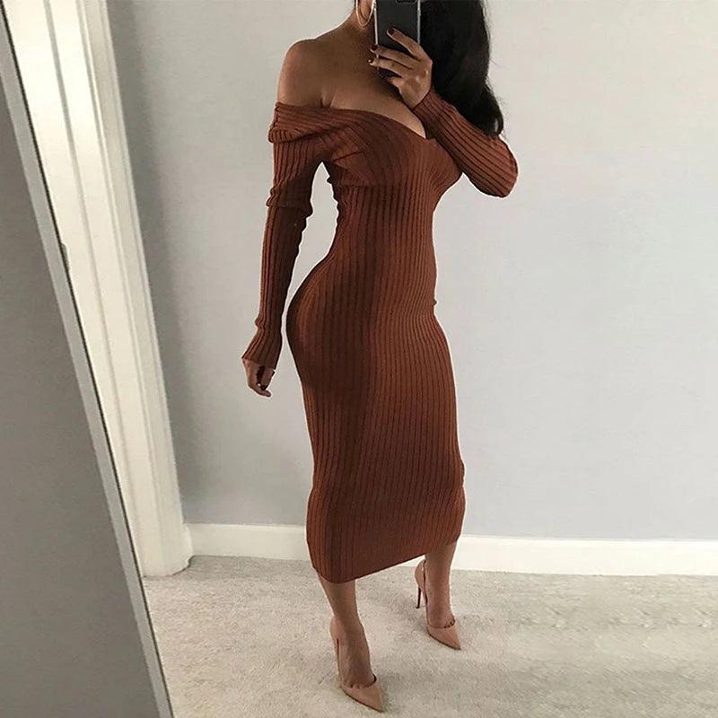 Knitted Dress for Women 2022 Spring Clothes Long Sleeve Sheath Dress for Female V-Neck Sexy Bodycon Dress Robe Femme - CRAVO ROSE