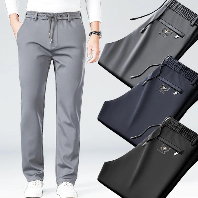 Calças masculinas de seda gelo legal verão fino casual ao ar livre de secagem rápida sweatpants masculino em linha reta baggy casual calças masculinas - CRAVO ROSE