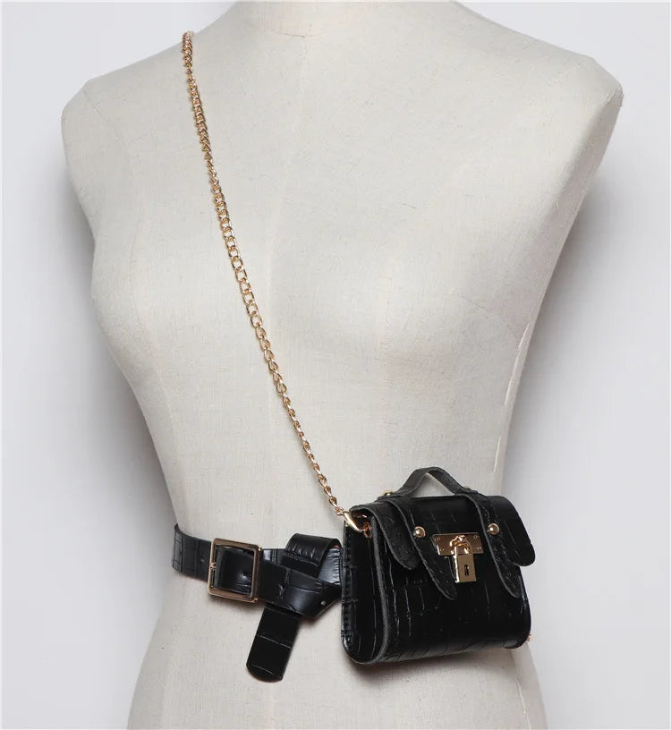 Korean version concave ins crocodile pattern mini small fanny pack removable belt chain diagonal span women's bag