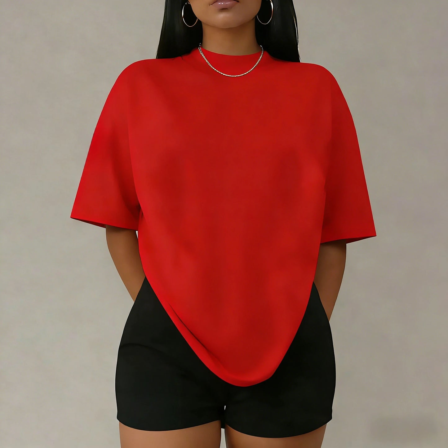 New Spring and Summer Cotton Breathable Solid Color T-shirt American Women's Loose and Fashionable Sports Commuting Top