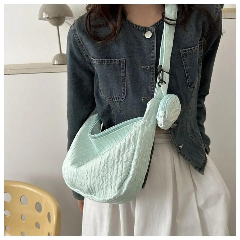 Nylon Crossbody Bag Ruched Design Satchel Bag Shoulder Bag Pleated Cloud Bag Korean Style Bag for Girl Women - CRAVO ROSE