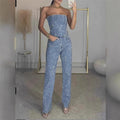 Conjunto jeans feminino com strass brilhantes, espartilho modelador, top curto, jeans slim fit, roupa de festa, boate, estilo cowgirl