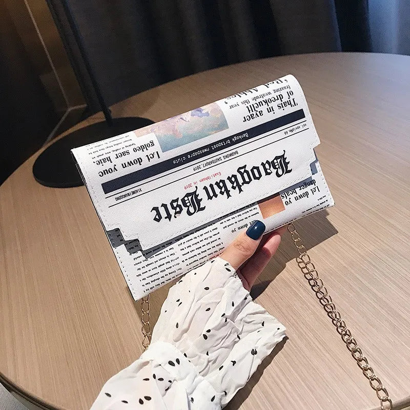 Creative Newspaper Style Shoulder Bag Women's Fashion Korean Version Versatile Crossbody Bag Retro Style Chain Bag Creative Gift